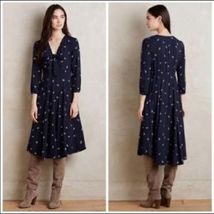 Anthropologie 11.1 Tylho Acadie Navy Blue Floral A-line Pocket Midi Dress Small